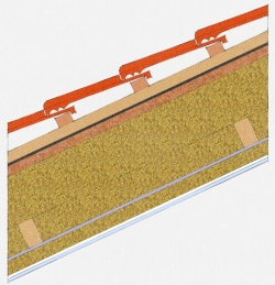 Šikmá střecha zateplená v rámci technologie dřevostaveb Bajulus